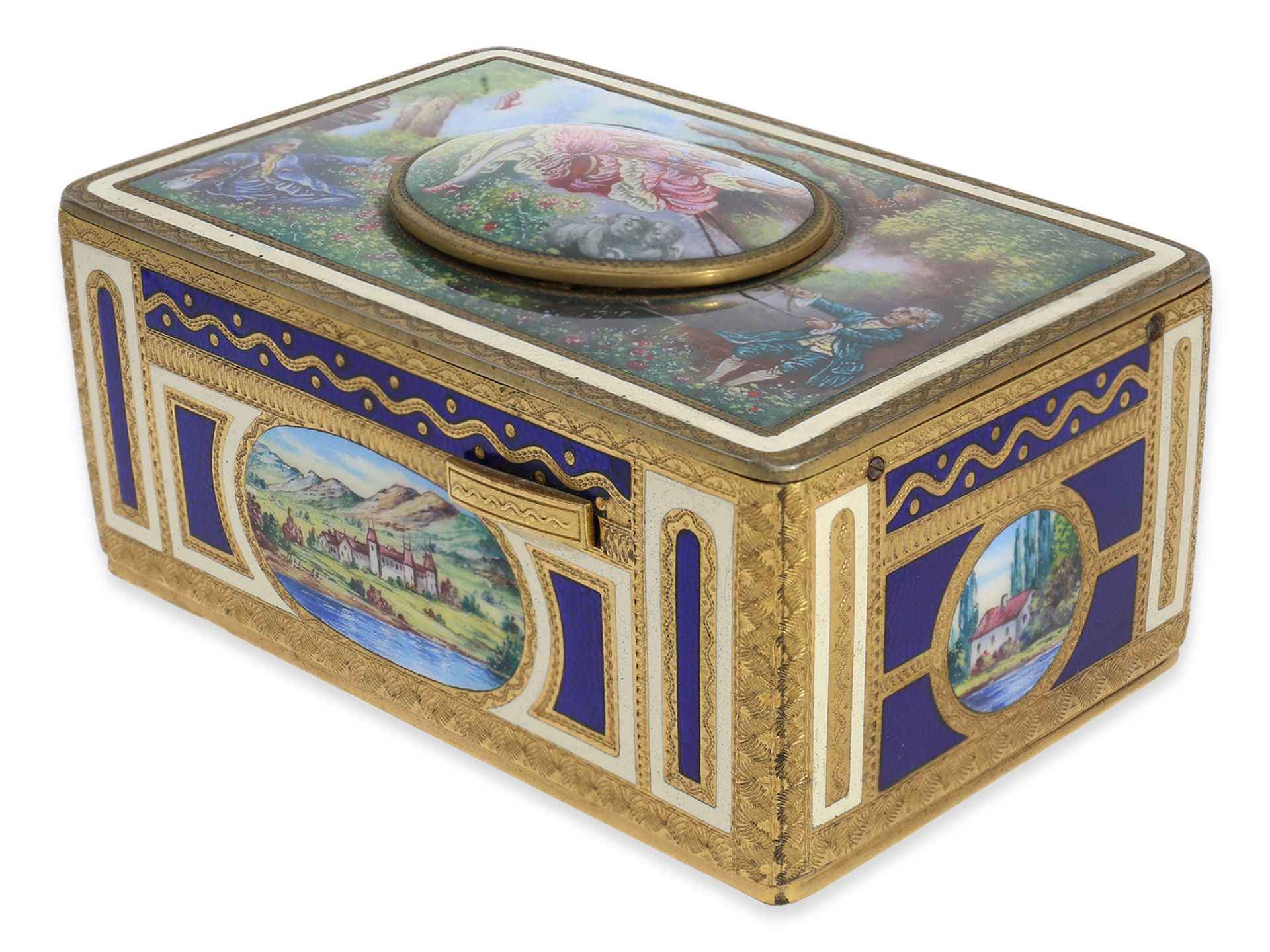 Singvogeldose: exquisite Emaillebox mit Singvogelautomat, Karl Griesbaum, 1. Hälfte 20.Jh - Bild 4 aus 7