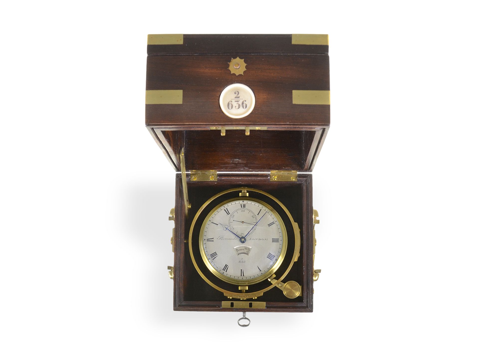 Bedeutendes, extrem seltenes Marinechronometer mit 8-Tage-Werk, Barrauds London No.2/636, ca.1860