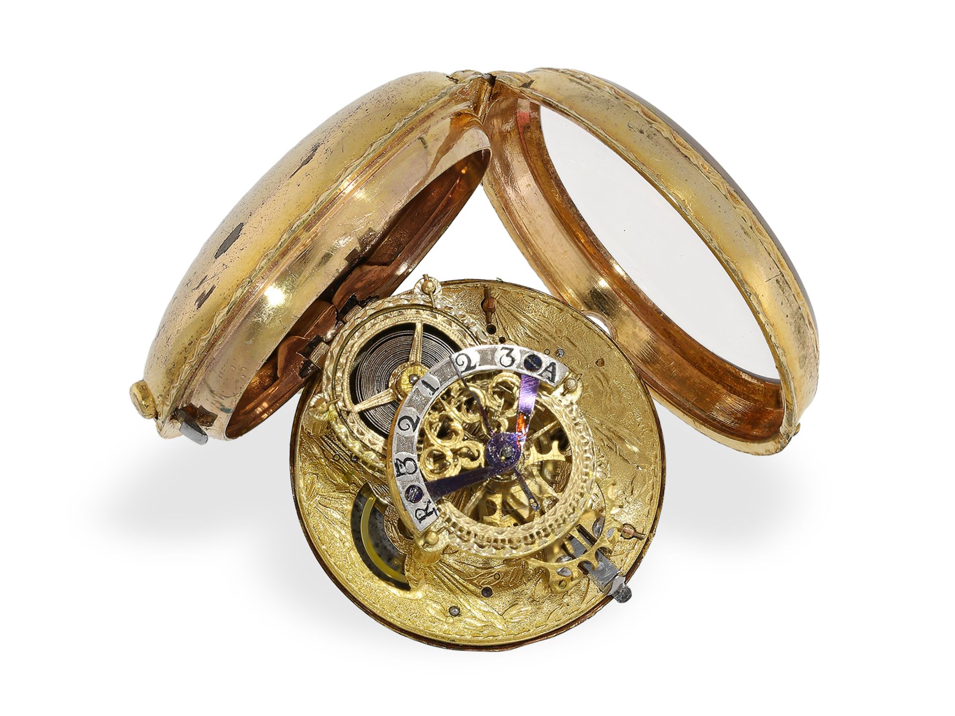 Taschenuhr: frühe Zylinderuhr mit sehr seltenem Werk mit "Slow Beat-Unruh", ca. 1760 - Bild 2 aus 4