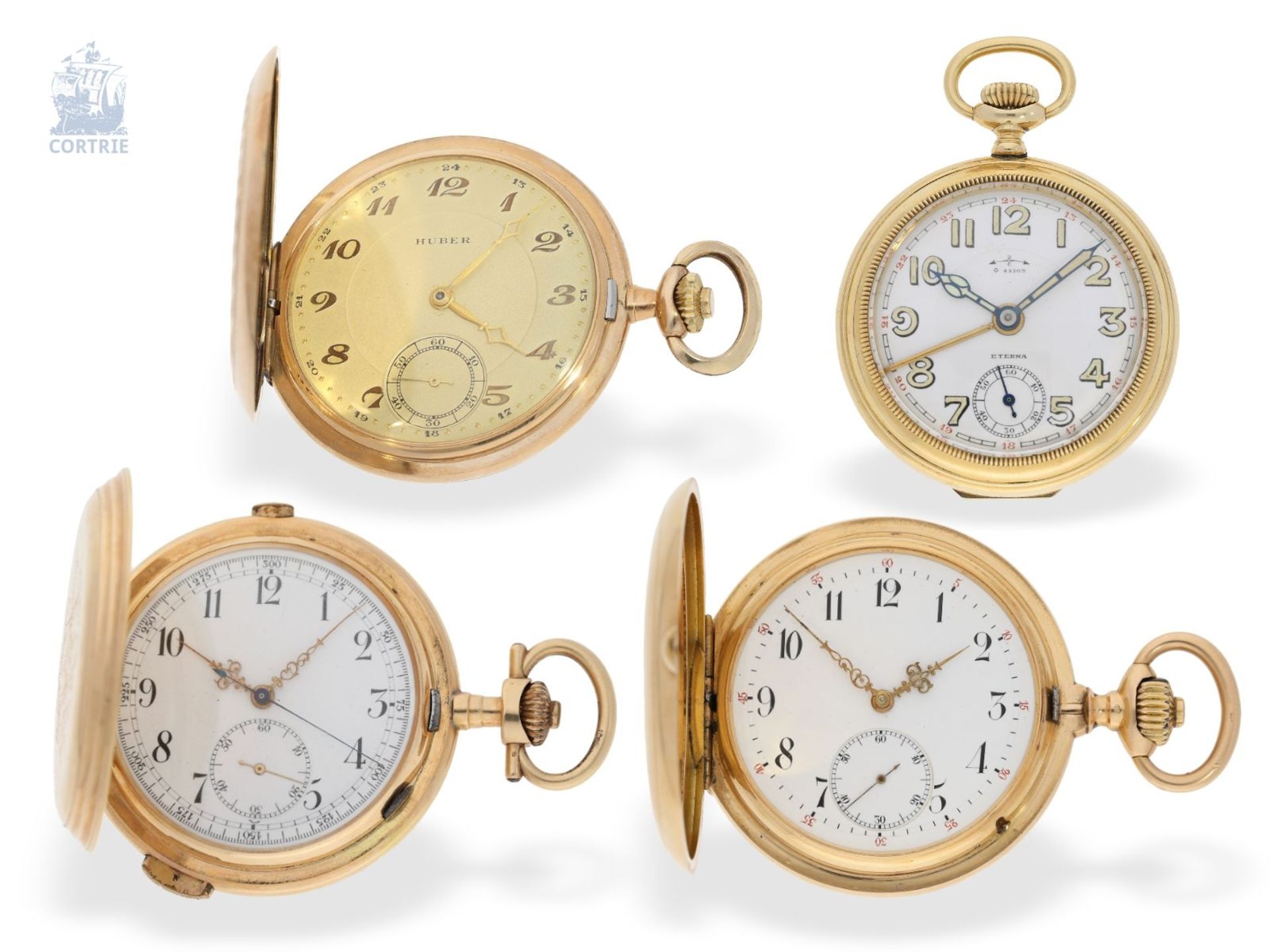 Taschenuhr: interessantes Konvolut von 4 goldenen Taschenuhren, darunter eine schwere IWC Goldsavonn