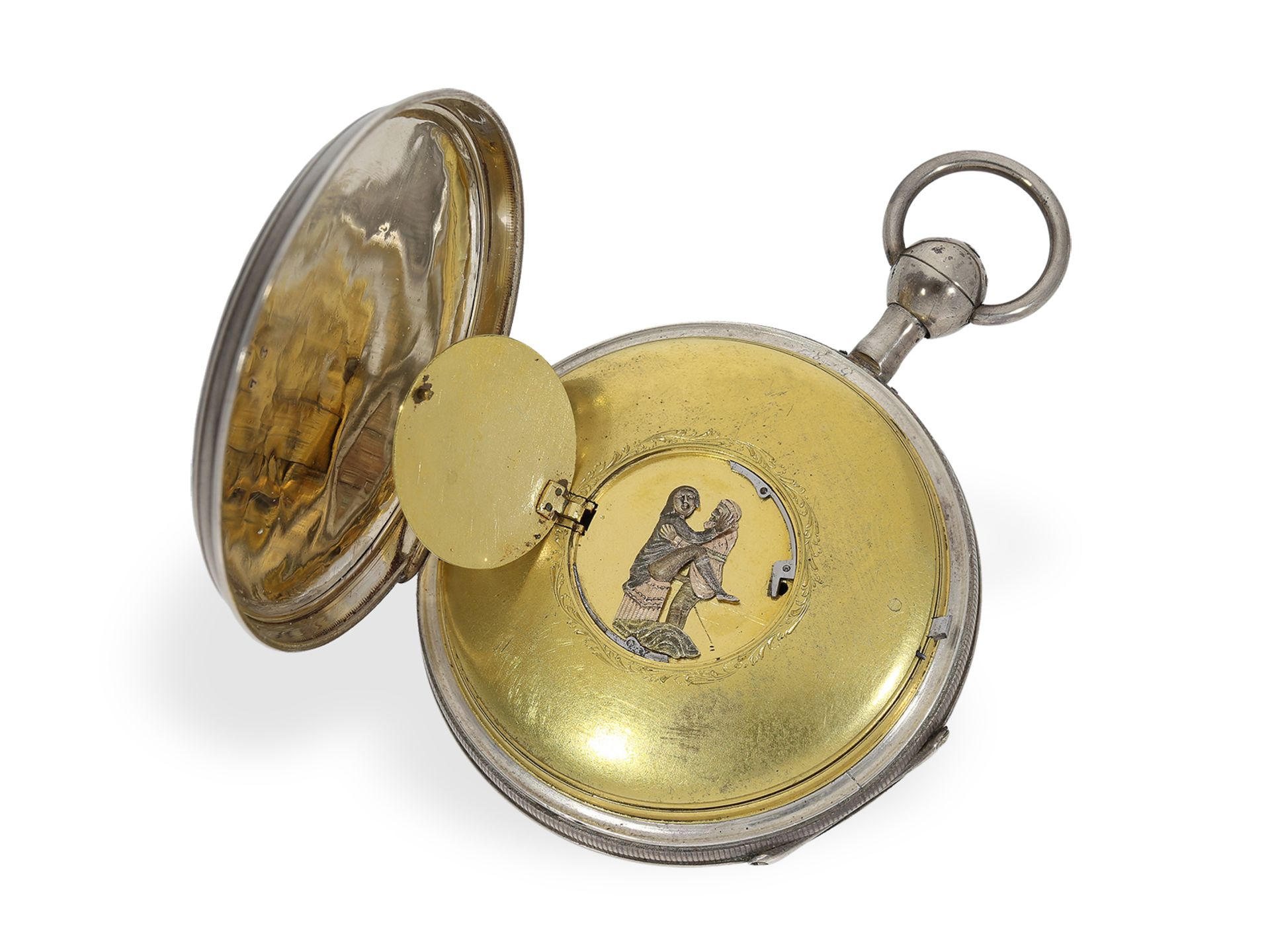 Taschenuhr: seltene Spindeluhr mit Repetition und verstecktem erotischen Automat, ca.1810 - Bild 2 aus 5