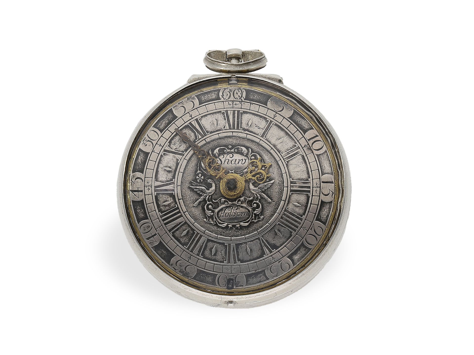 Taschenuhr: frühe englische Sackuhr, John Shaw Holborne 1672-1715, "Famous Master" - Bild 4 aus 7