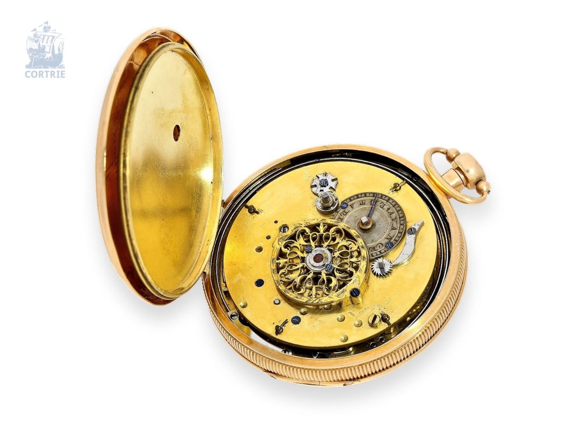 Taschenuhr: dekorative 18K Spindeluhr mit Repetition, signiert Breguet, um 1800 - Bild 3 aus 5