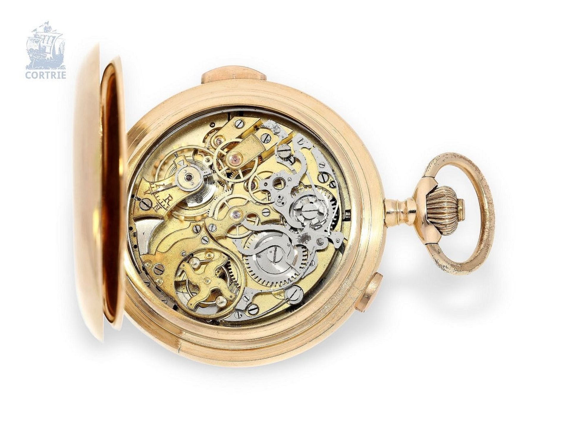 Taschenuhr: große rotgoldene Savonnette mit Repetition und Chronograph, Audemars Freres No.151573, L - Bild 4 aus 5