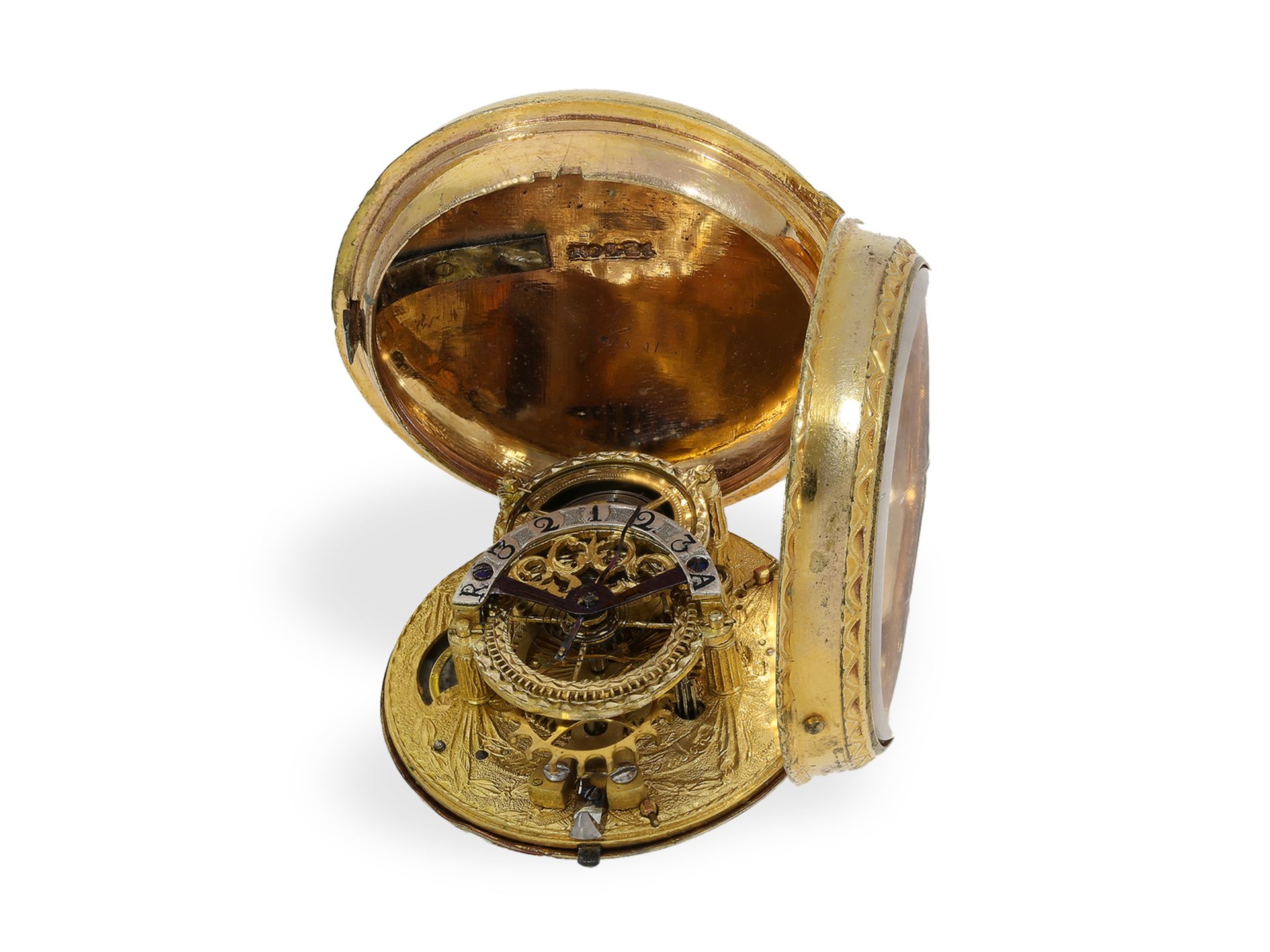 Taschenuhr: frühe Zylinderuhr mit sehr seltenem Werk mit "Slow Beat-Unruh", ca. 1760 - Bild 3 aus 4