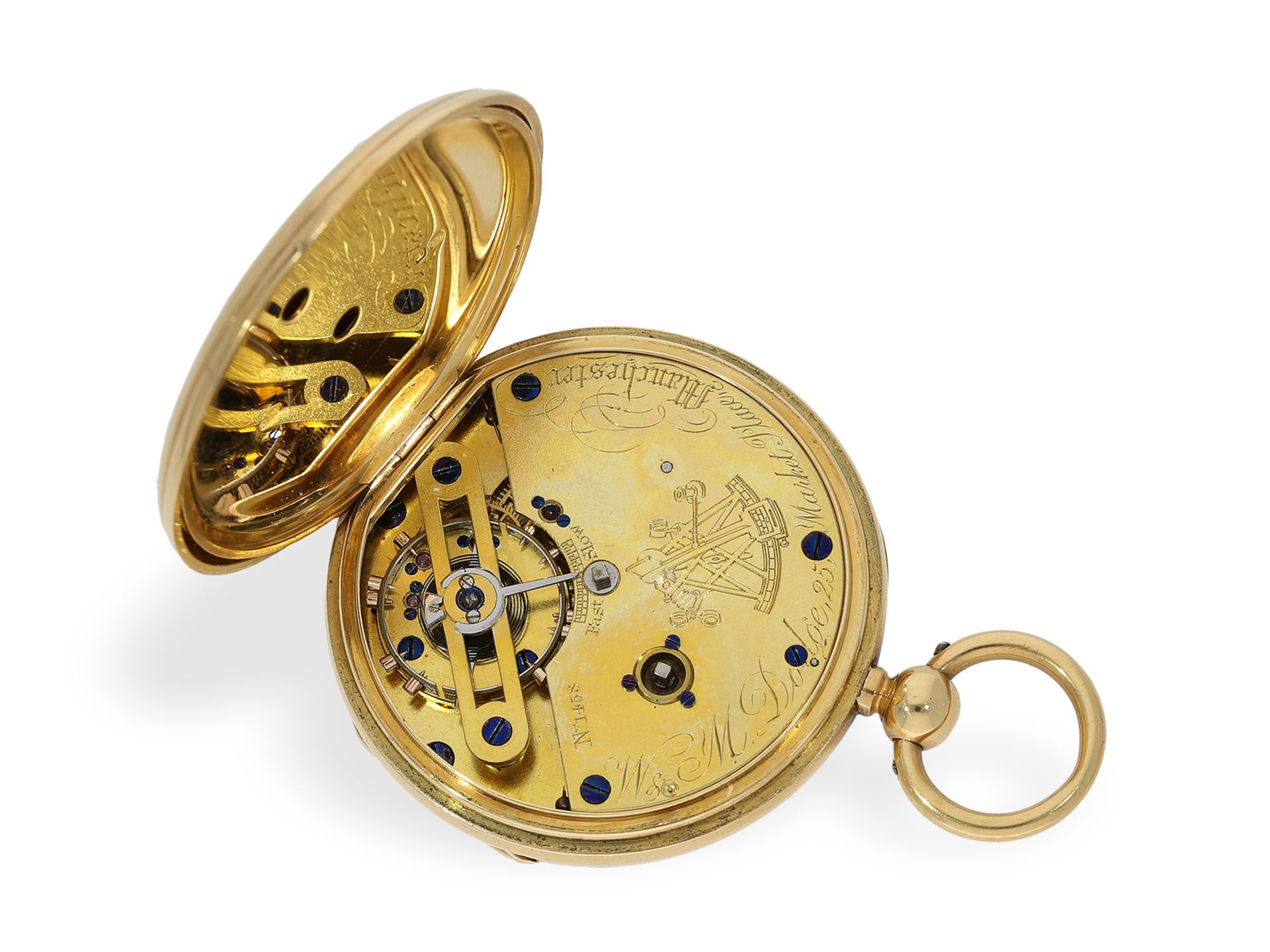 Schwere englische Taschenuhr mit sehr seltenem Werksaufbau, W & M Dodge, Manchester 1868 - Bild 2 aus 5