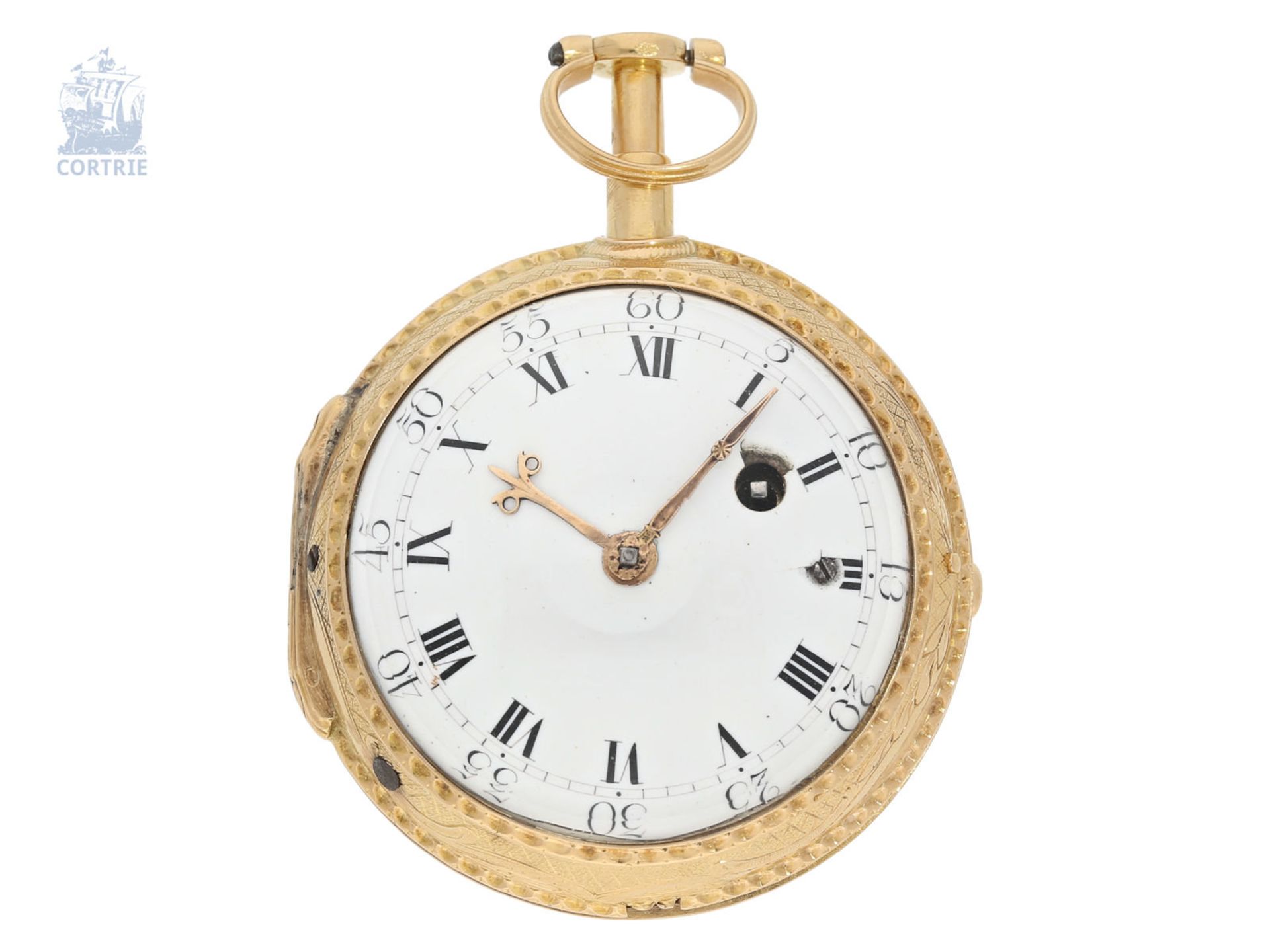 Taschenuhr: frühe französische Gold-Spindeluhr mit Repetition, Meister Jaques Jerome Gudin Paris (17