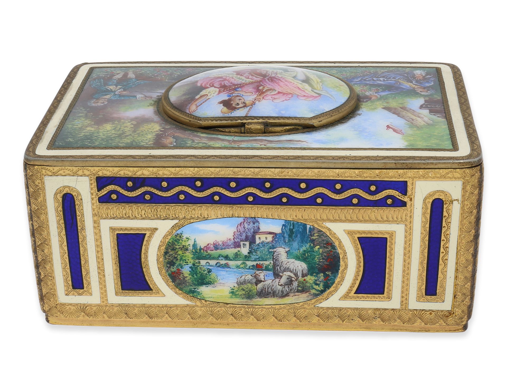 Singvogeldose: exquisite Emaillebox mit Singvogelautomat, Karl Griesbaum, 1. Hälfte 20.Jh - Bild 6 aus 7