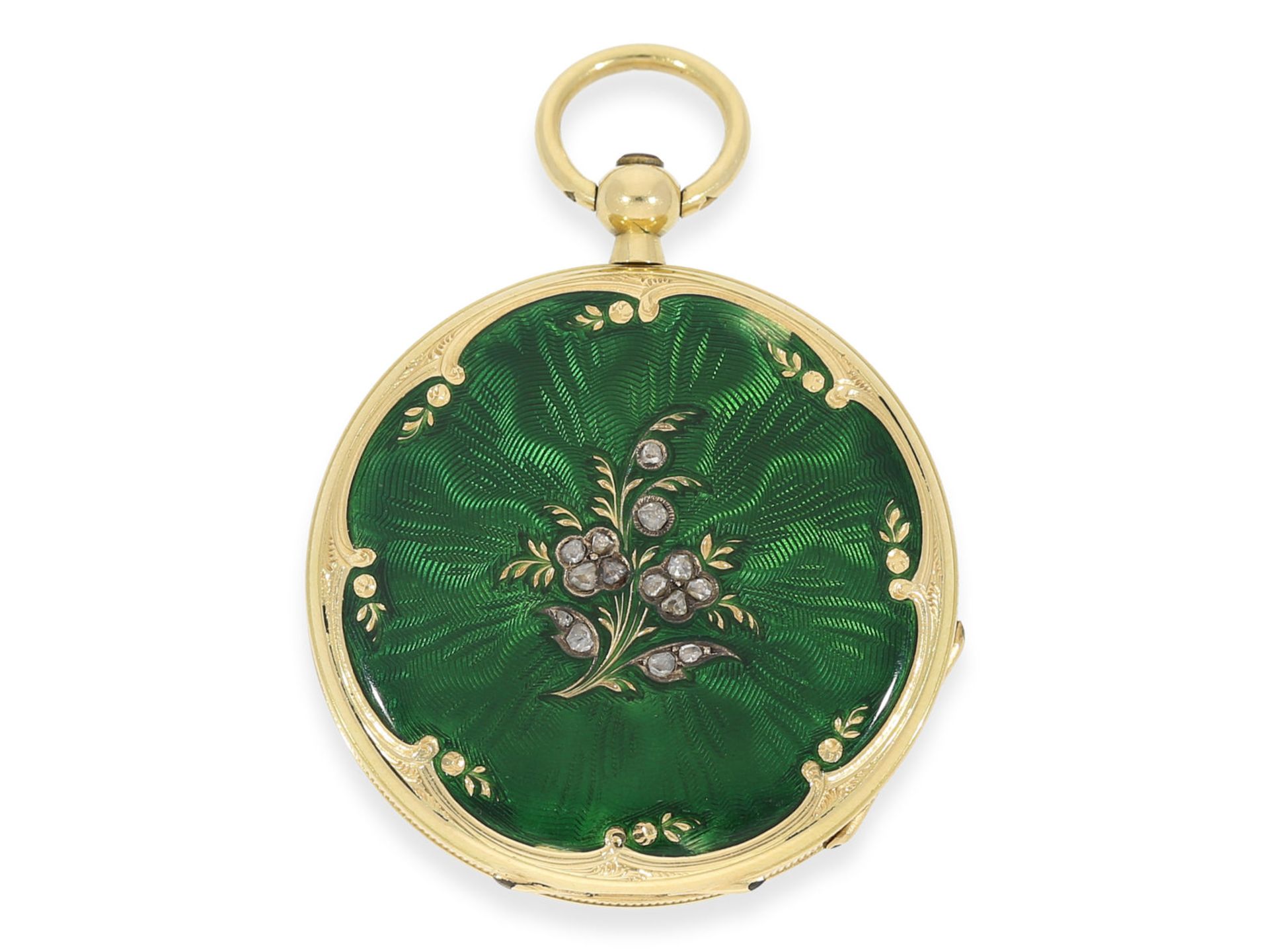 Taschenuhr: frühe Gold/Emaille-Lepine mit Diamantbesatz, Patek Philippe No.26619, Genf ca. 1865