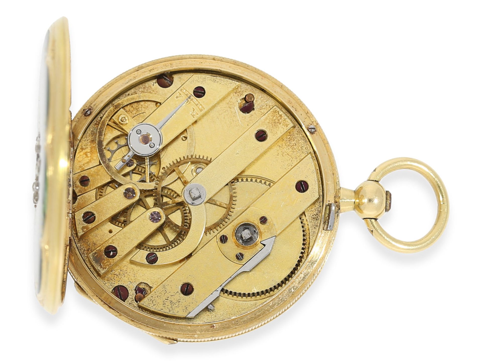 Taschenuhr: frühe Gold/Emaille-Lepine mit Diamantbesatz, Patek Philippe No.26619, Genf ca. 1865 - Bild 3 aus 4