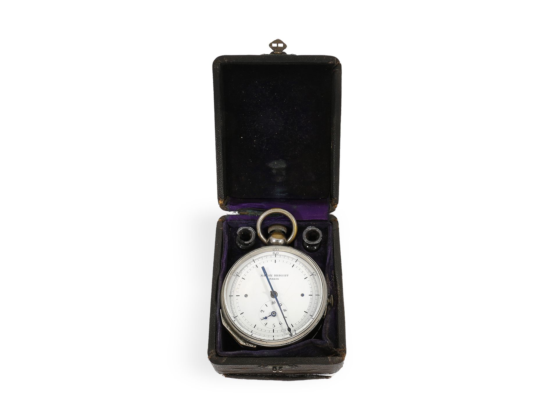 Sehr seltener Tintenchronograph mit Originalbox mit 2 Tintenfässern, Maison Breguet Paris, ca.1860 - Bild 3 aus 4