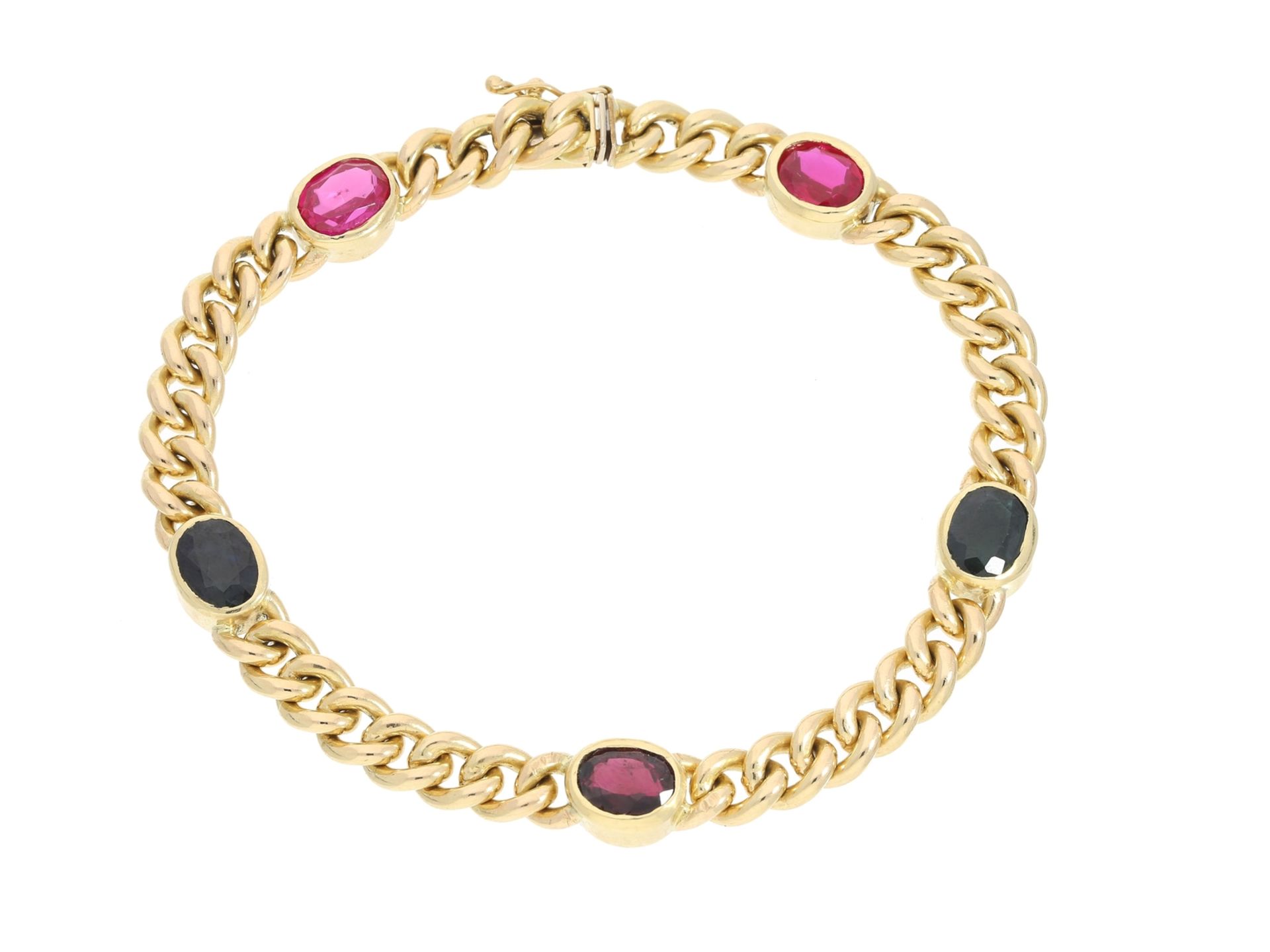 Armband: dekoratives und ehemals teures vintage Farbstein-Goldschmiedearmband, 18K Gelbgold