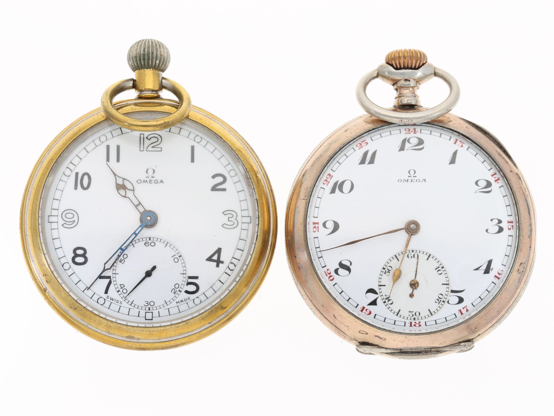 Taschenuhr: 2 Taschenuhren von Omega, darunter eine seltene Militäruhr, ca. 1905 und 1940