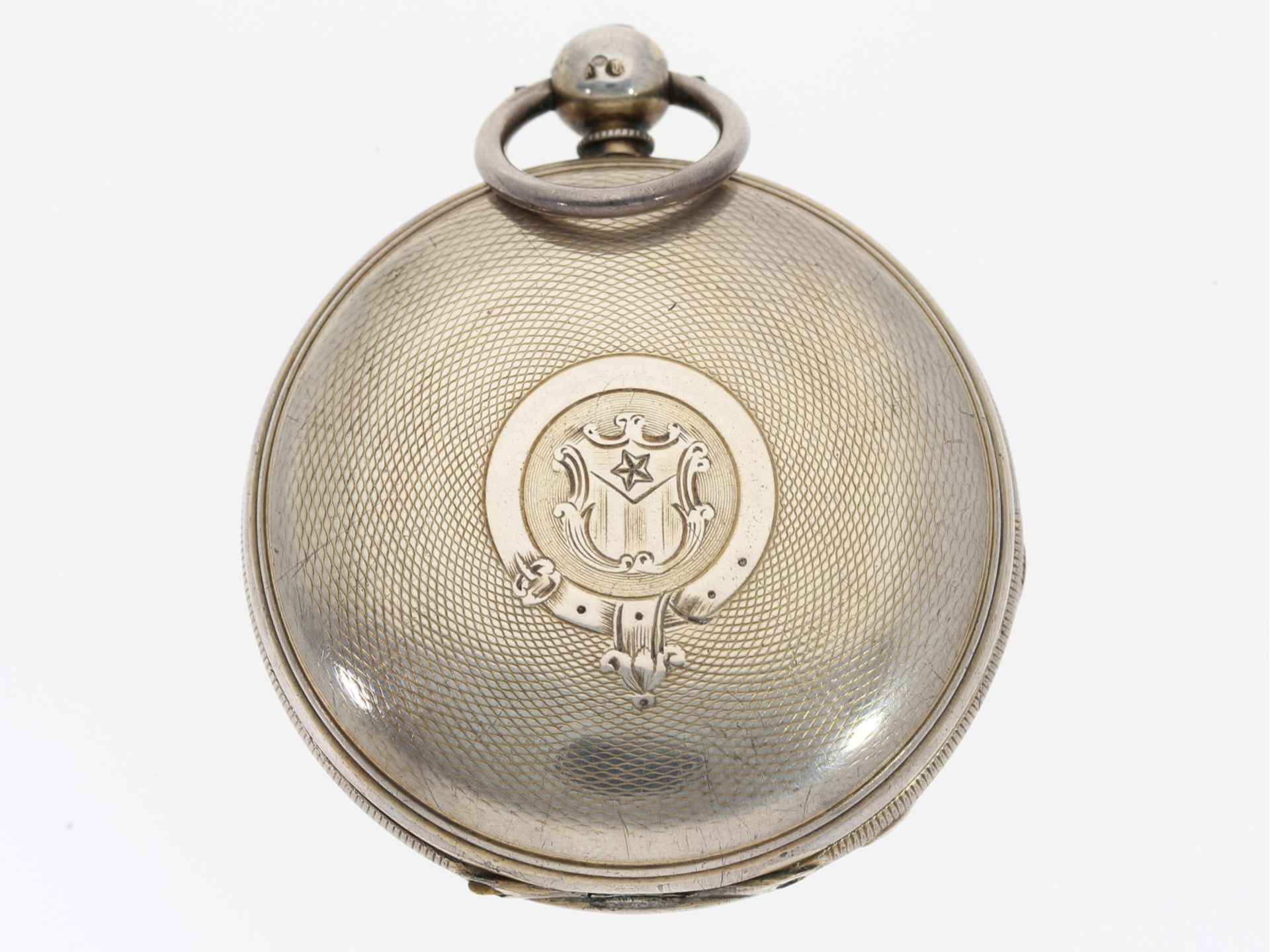 Taschenuhr: qualitätsvolle Silbersavonnette mit Kette/Schnecke und Diamantdeckstein, England 1854 - Image 2 of 5