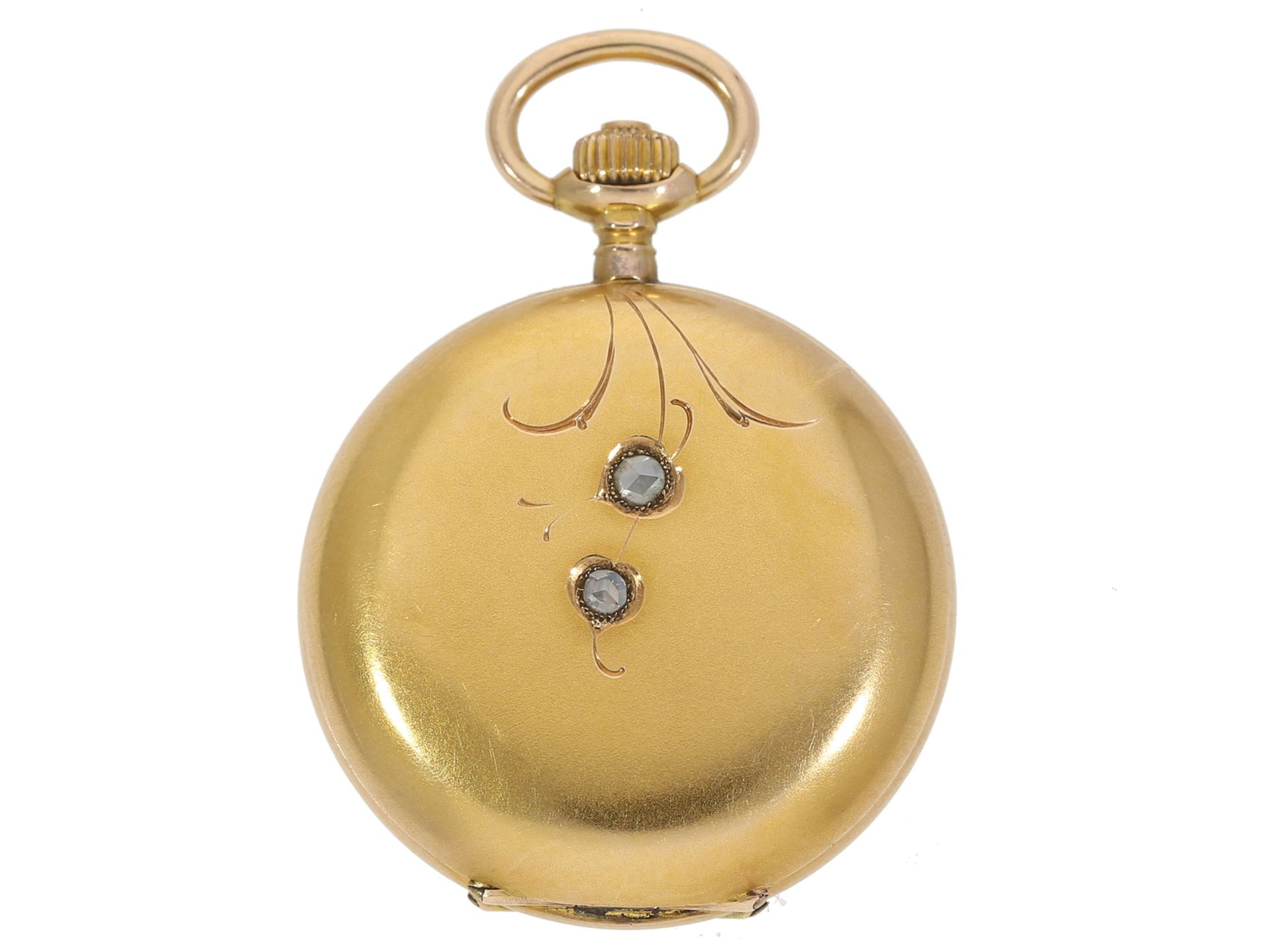 Taschenuhr/Anhängeuhr: feine Jugendstiluhr mit Diamantbesatz, Dürrstein Dresden, um 1900 - Image 2 of 5