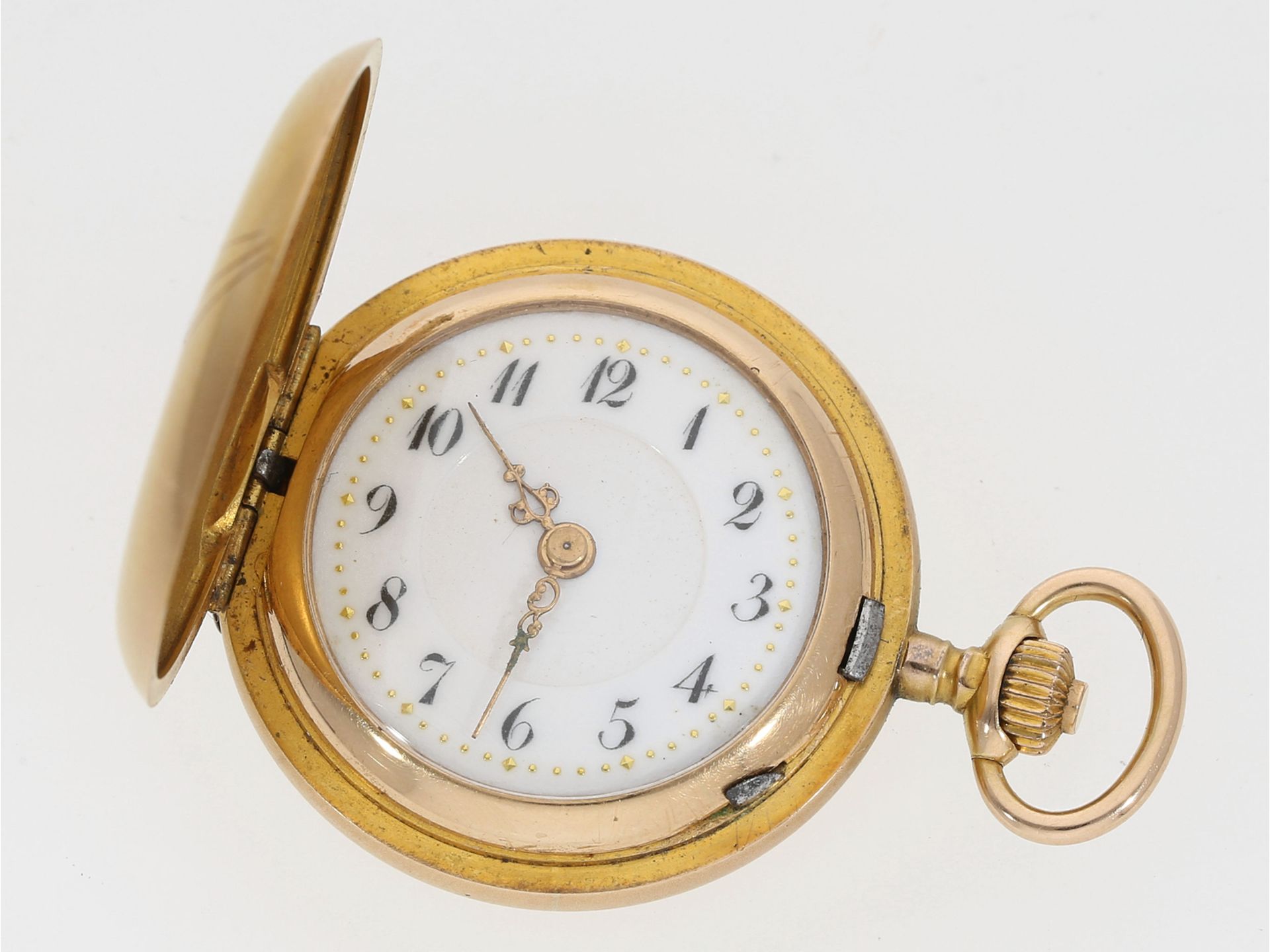 Taschenuhr/Anhängeuhr: feine Jugendstiluhr mit Diamantbesatz, Dürrstein Dresden, um 1900