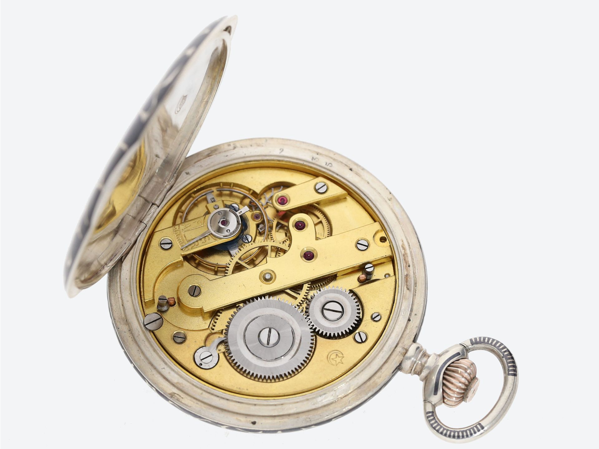 Taschenuhr: attraktive Savonnette mit Kette & Chatelaine, Société Horlogère de Porrentruy, Schweiz u - Image 4 of 5