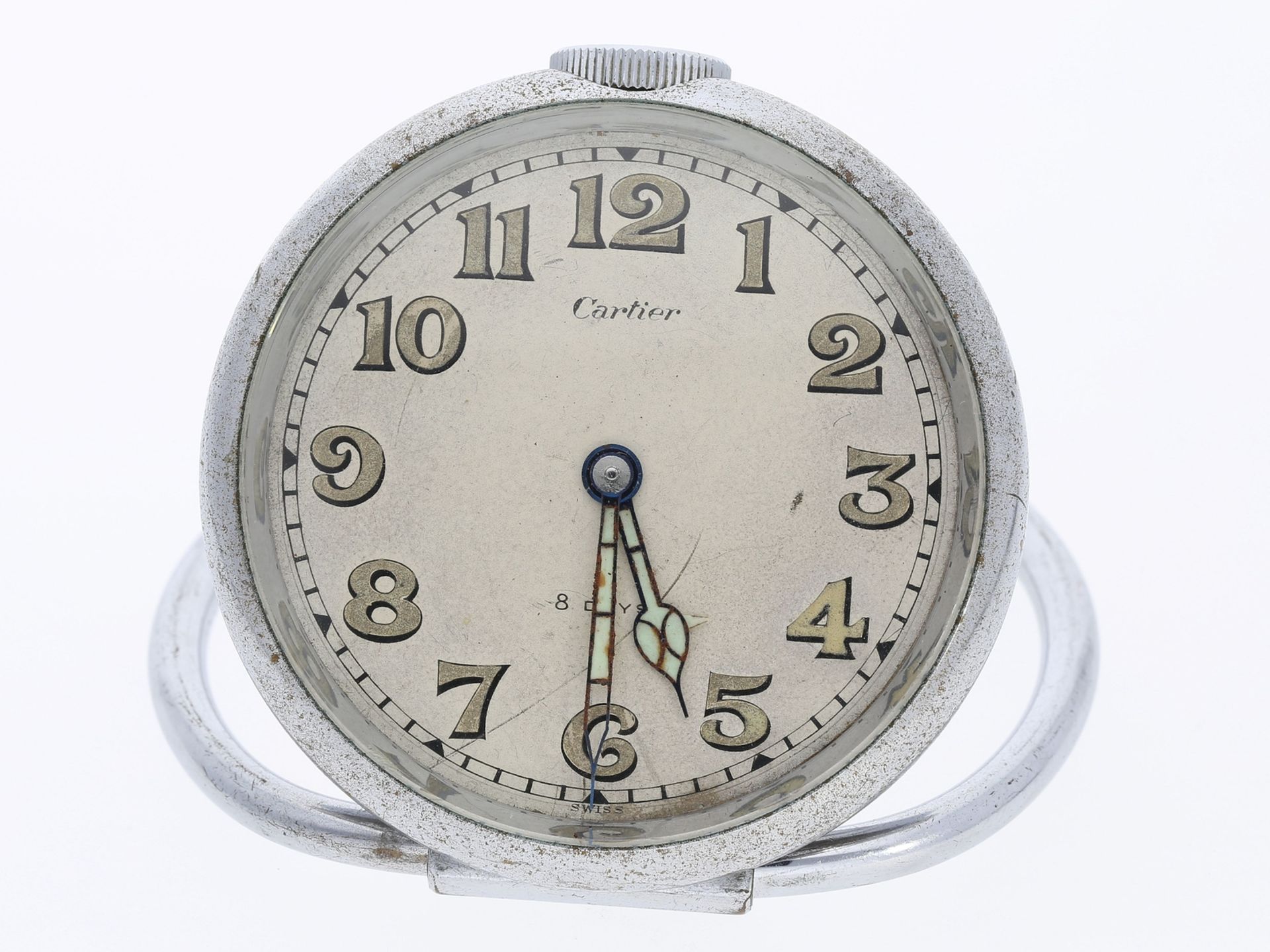 Reiseuhr: seltene Reiseuhr von Cartier mit 8-Tage-Werk, 50er-Jahre