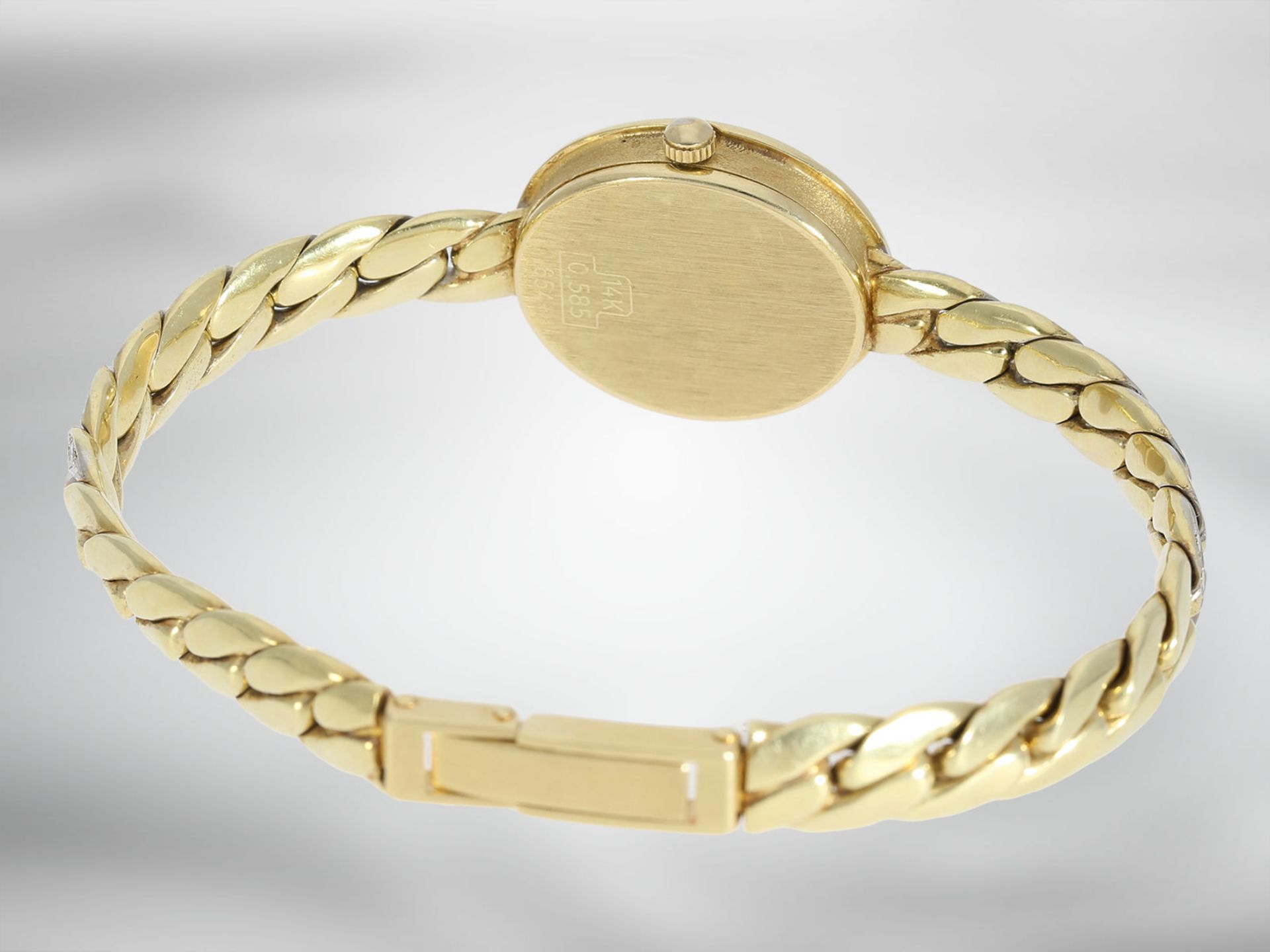 Armbanduhr: goldene vintage Damenuhr der Marke Clay Montier mit Brillantbesatz, 1,31ct - Image 3 of 3