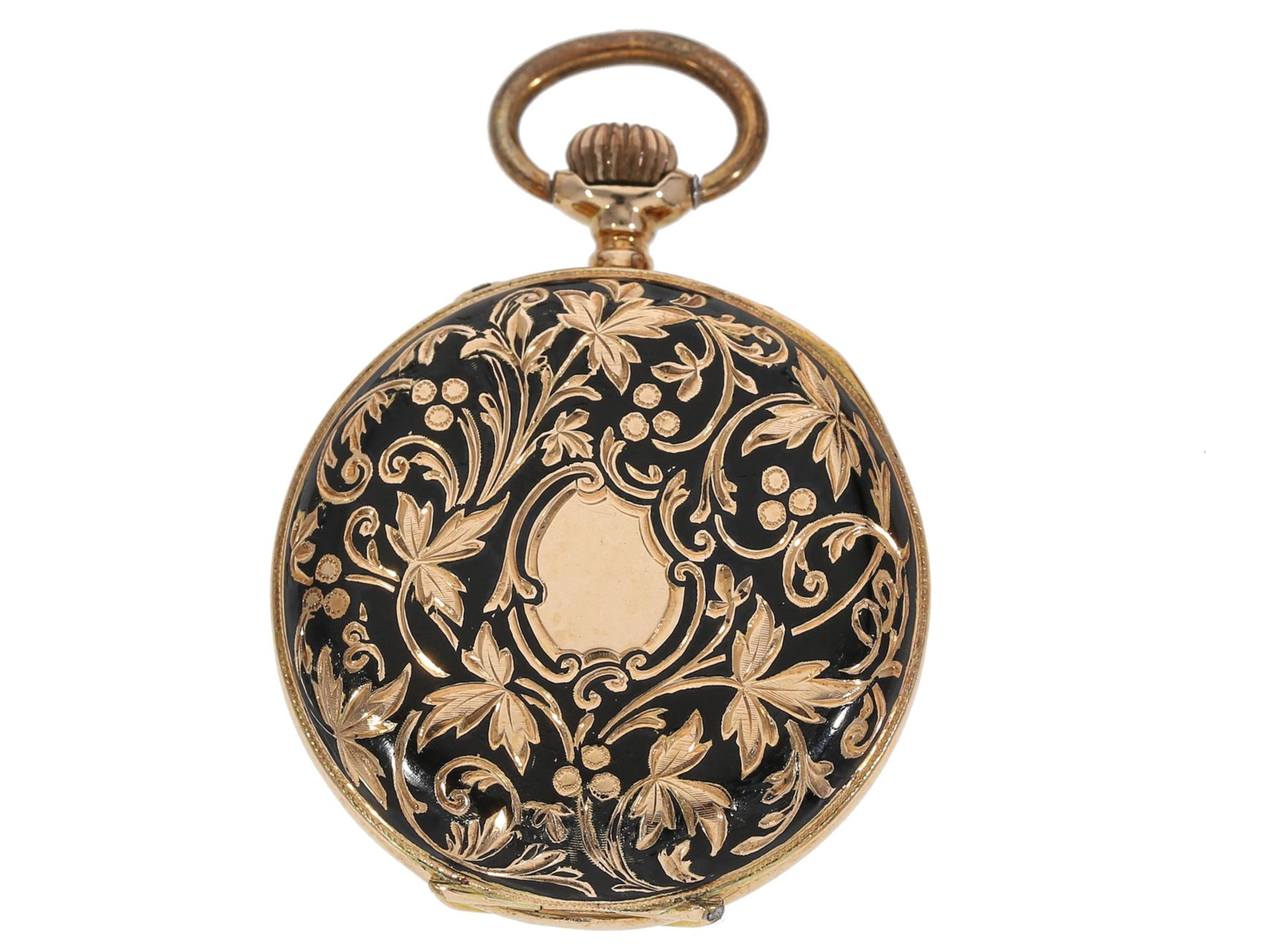 Taschenuhr/Anhängeuhr: ausgesprochen schöne Gold/Emaille-Damenuhr, um 1900 - Image 2 of 4