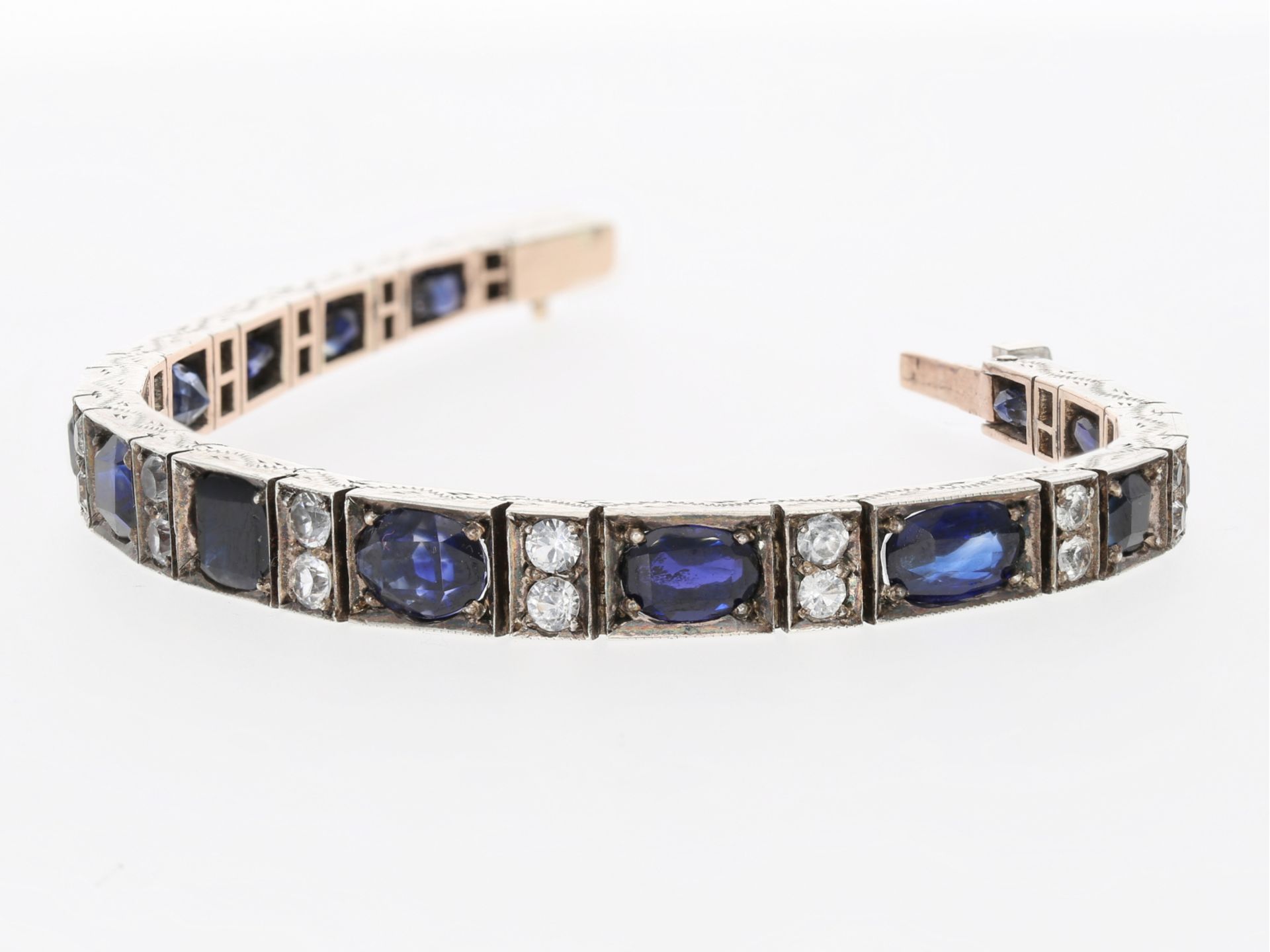 Armband: dekoratives und seltenes Art déco Armband mit blauen und weißen Saphiren - Bild 3 aus 3