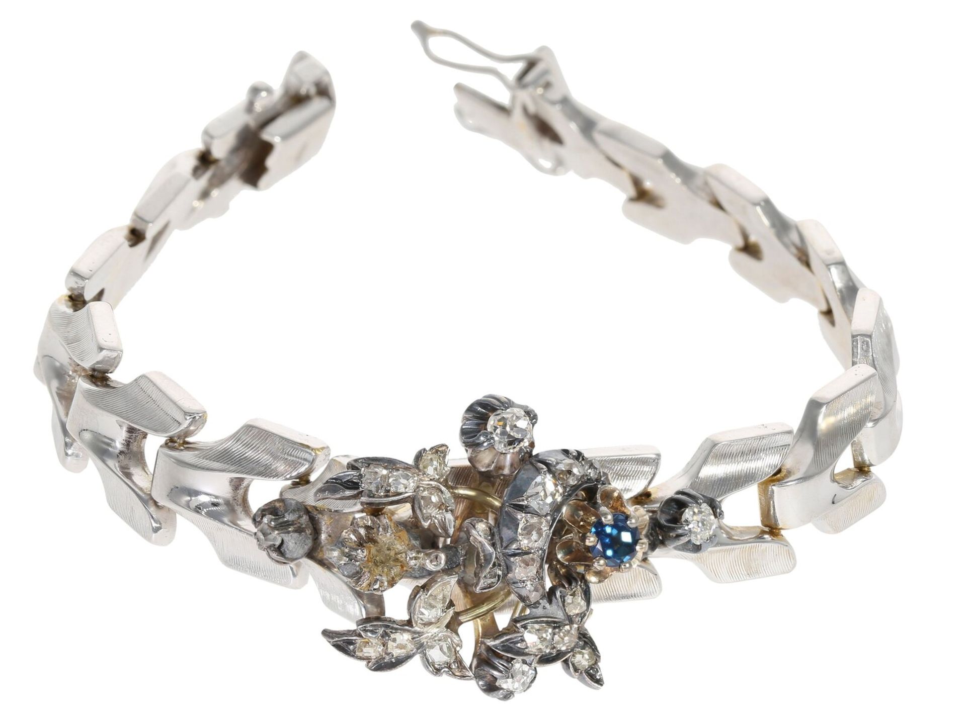 Armband: interessantes vintage Armband mit Diamanten und blauem Farbstein, 18K Gold - Bild 2 aus 3