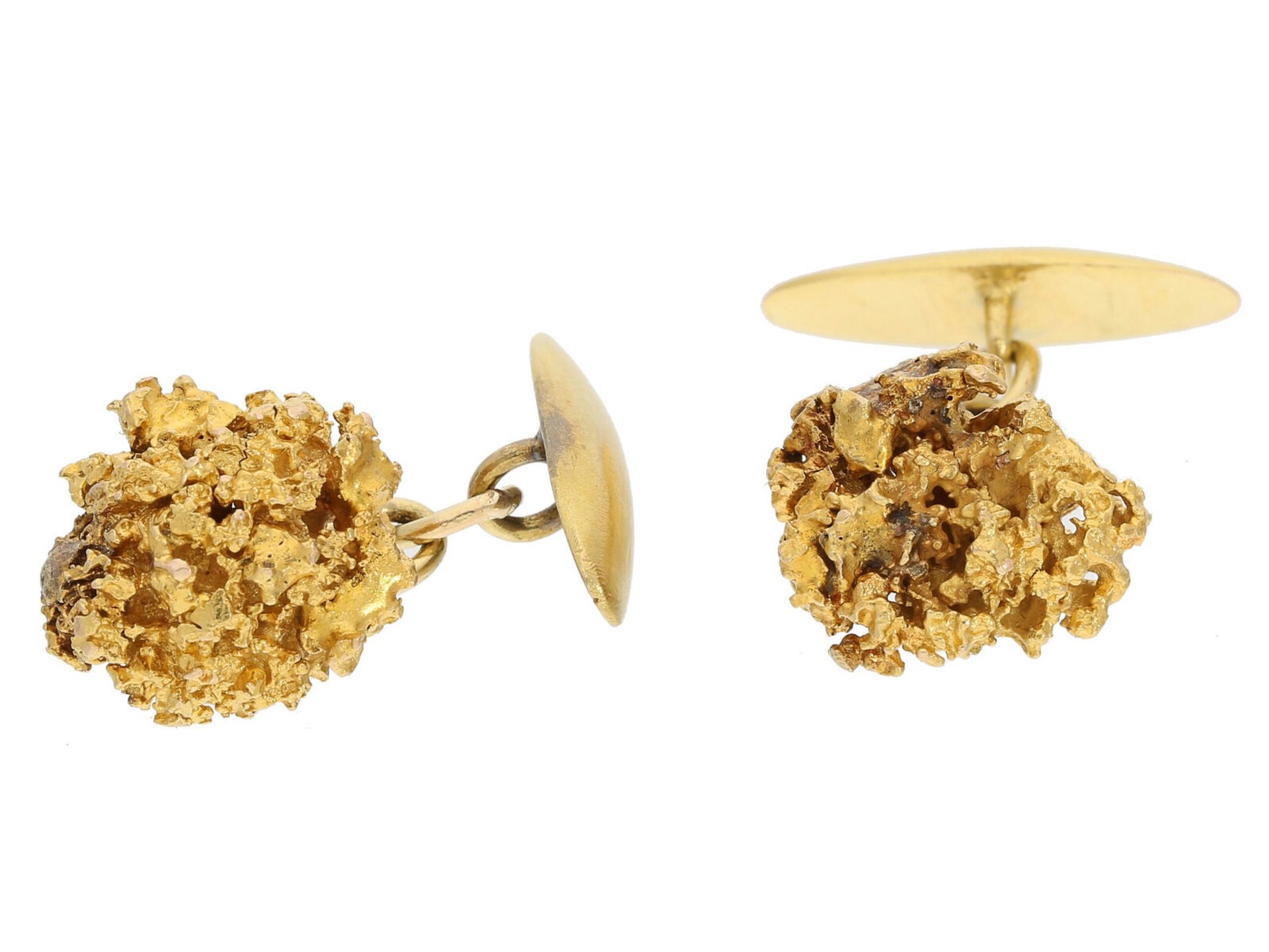 Manschettenknöpfe: 1 Paar dekorative vintage Manschettenknöpfe, 14K Gold, Goldschmiedearbeit "Nugget