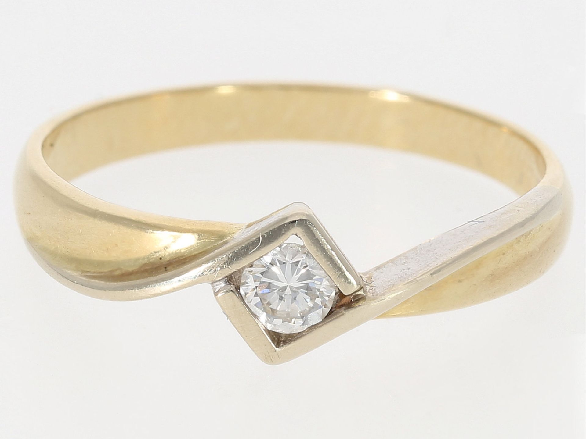 Ring: vintage Brillant/Solitär-Goldschmiedering, 14K Gold