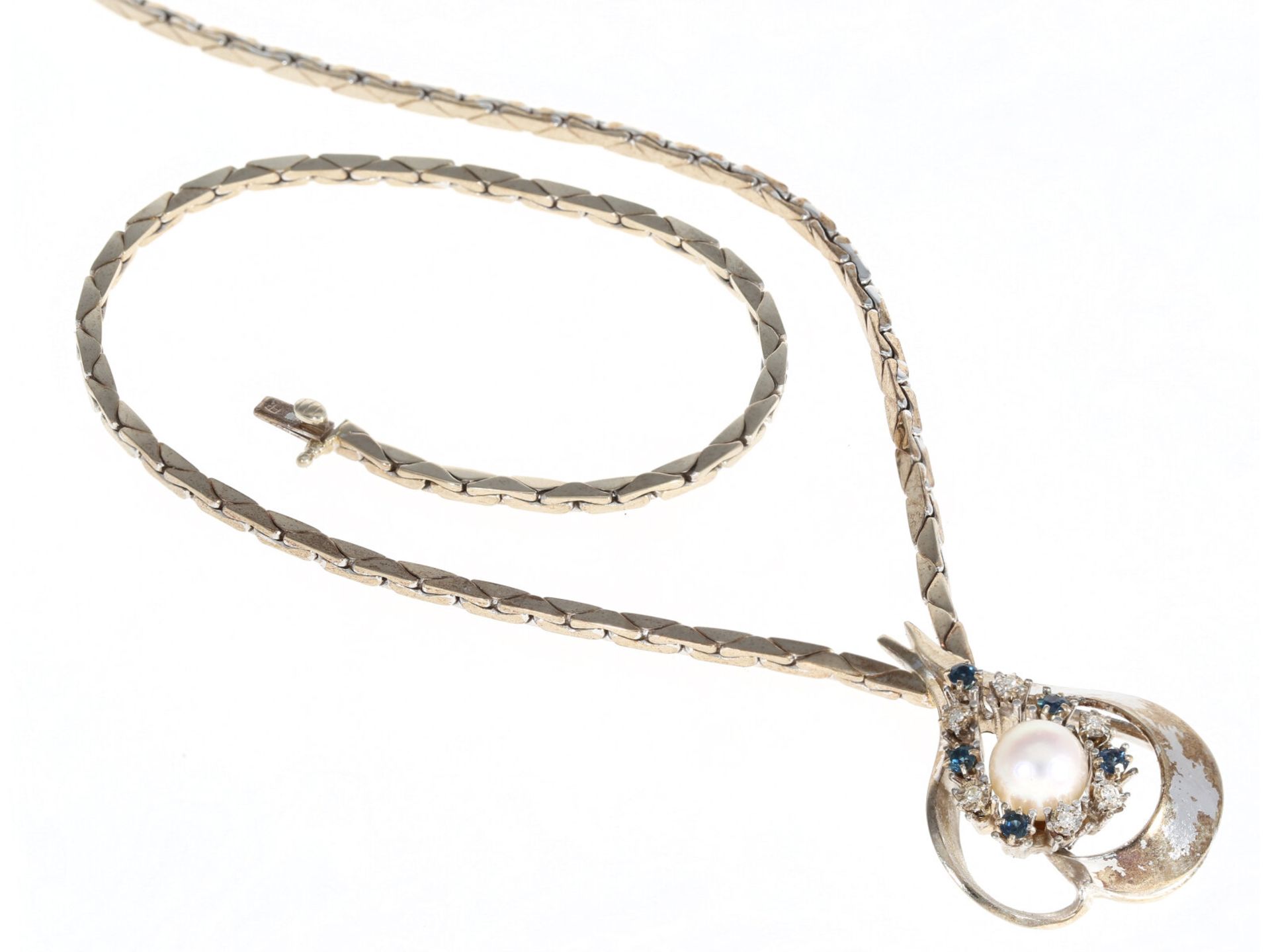 Kette/Collier: attraktives vintage Collier mit Zuchtperle, Saphiren und Diamanten, 14K Gold - Image 3 of 4