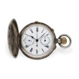 Taschenuhr: silberne Savonnette mit Schleppzeigerchronograph und Zähler, Dent London, ca. 1890