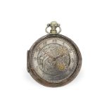 Taschenuhr: äußerst seltene Spindeluhr mit erotischer Darstellung und 2 Zeitzonen, ca.1820