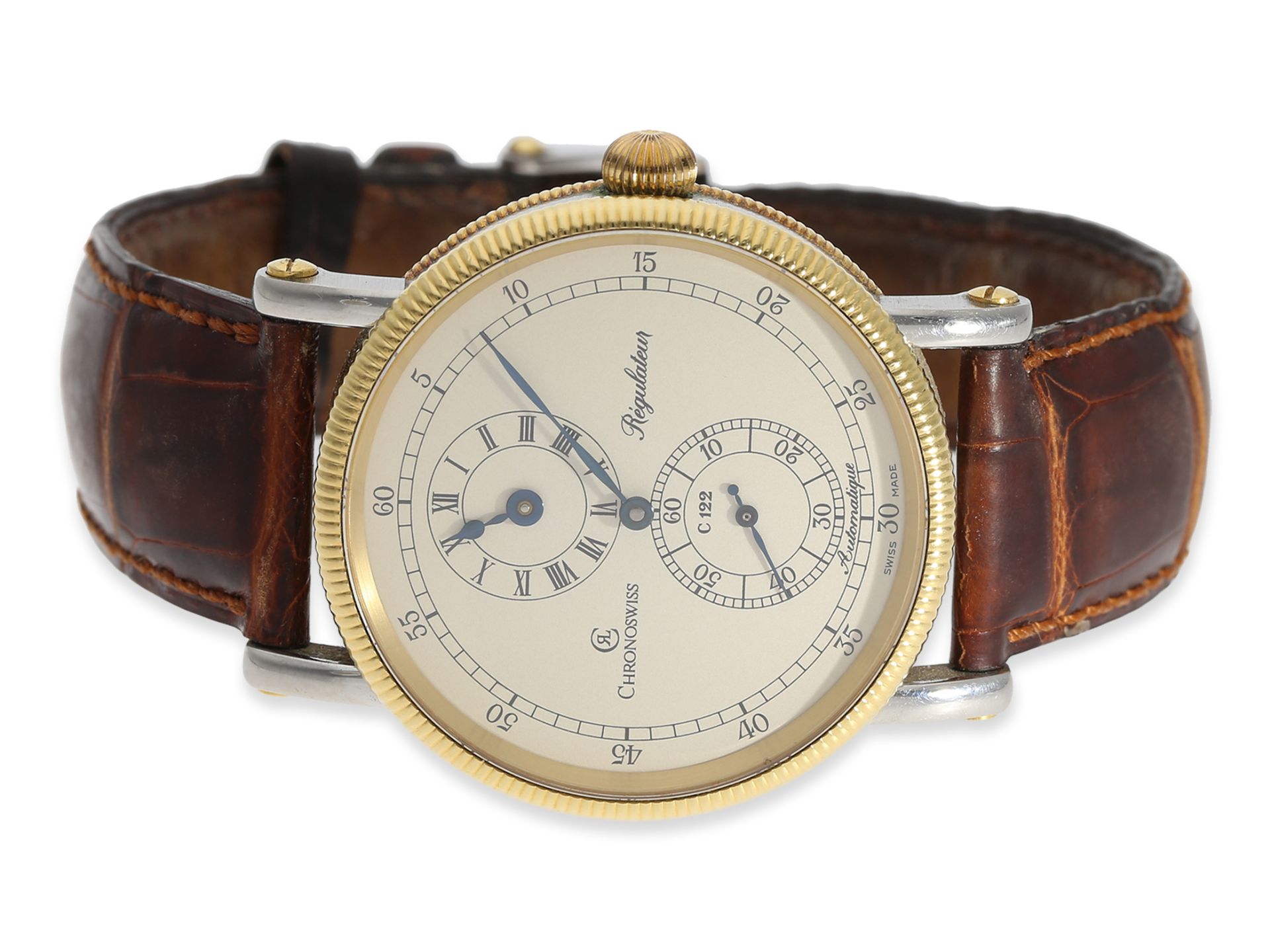 Armbanduhr: große Chronoswiss "Regulateur" Ref. CH1222, Stahl/18K Gold, ca. 2000 - Bild 2 aus 4