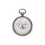 Taschenuhr: technisch interessantes Duplex-Chronometer mit 2 Zeitzonen und springender Sekunde, Jaco