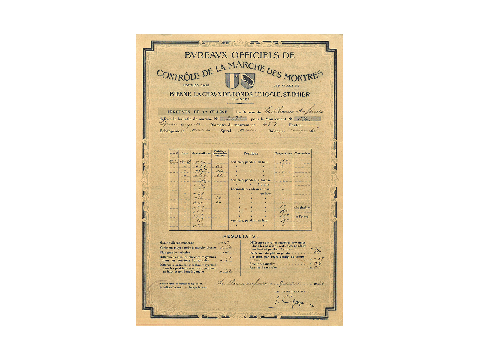 Taschenchronometer 1. Klasse, geprüft in La Chaux-de-Fonds 1936, mit originalem Prüfzeugnis - Bild 5 aus 5