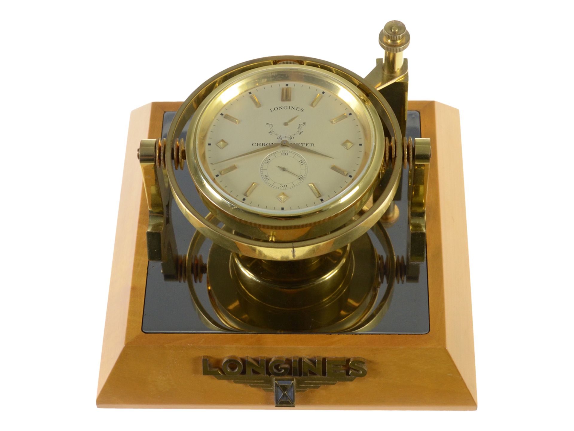 Chronometer: nahezu neuwertiges Longines Tisch-Chronometer Ref. 6368 mit Stammbuchauszug