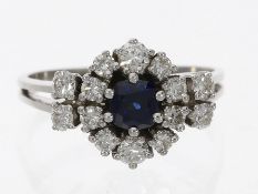 Ring: feiner weißgoldener vintage Saphir/Brillant-Goldschmiedering
