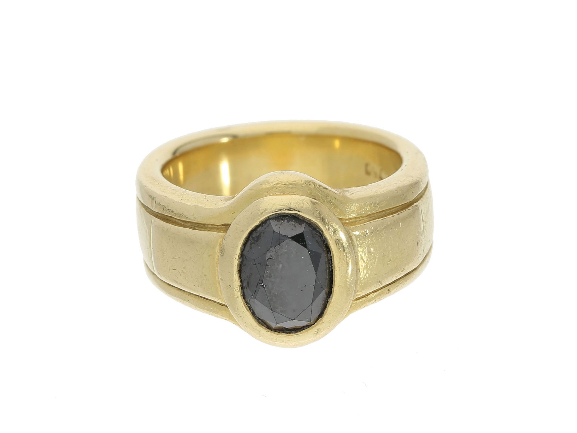 Ring: massiver schwerer Goldring mit schwarzem Diamant, ca. 2ct, 18K Gold - Image 2 of 2