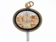 Uhrenschlüssel: Rarität, antiker Uhrenschlüssel mit Pietra Dura Mosaik, vermutlich um 1800