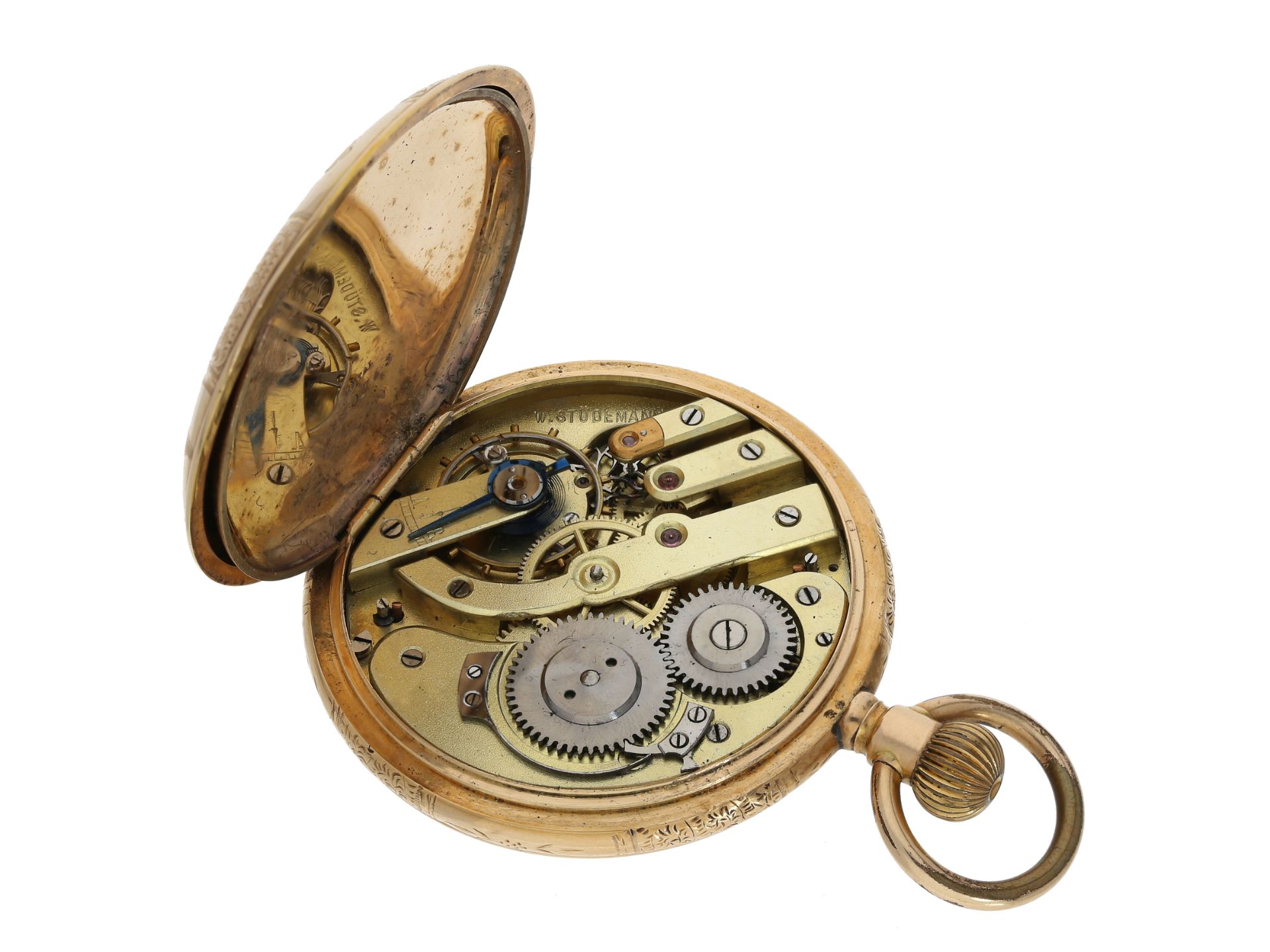 Taschenuhr: goldene Savonnette, um 1910, vermutlich Meisterstück, Platine signiert W. Stüdemann - Bild 5 aus 5