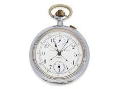 Taschenuhr: seltener Schleppzeiger-Chronograph im Stahlgehäuse, vermutlich um 1915, Timing & Repeati