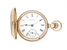 Taschenuhr: besonders schwere amerikanische Jugendstil-Savonnette in Gold, Marke Waltham No.4993472