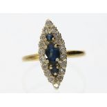 Ring: vintage Goldschmiedering mit Saphir- und Diamantbesatz