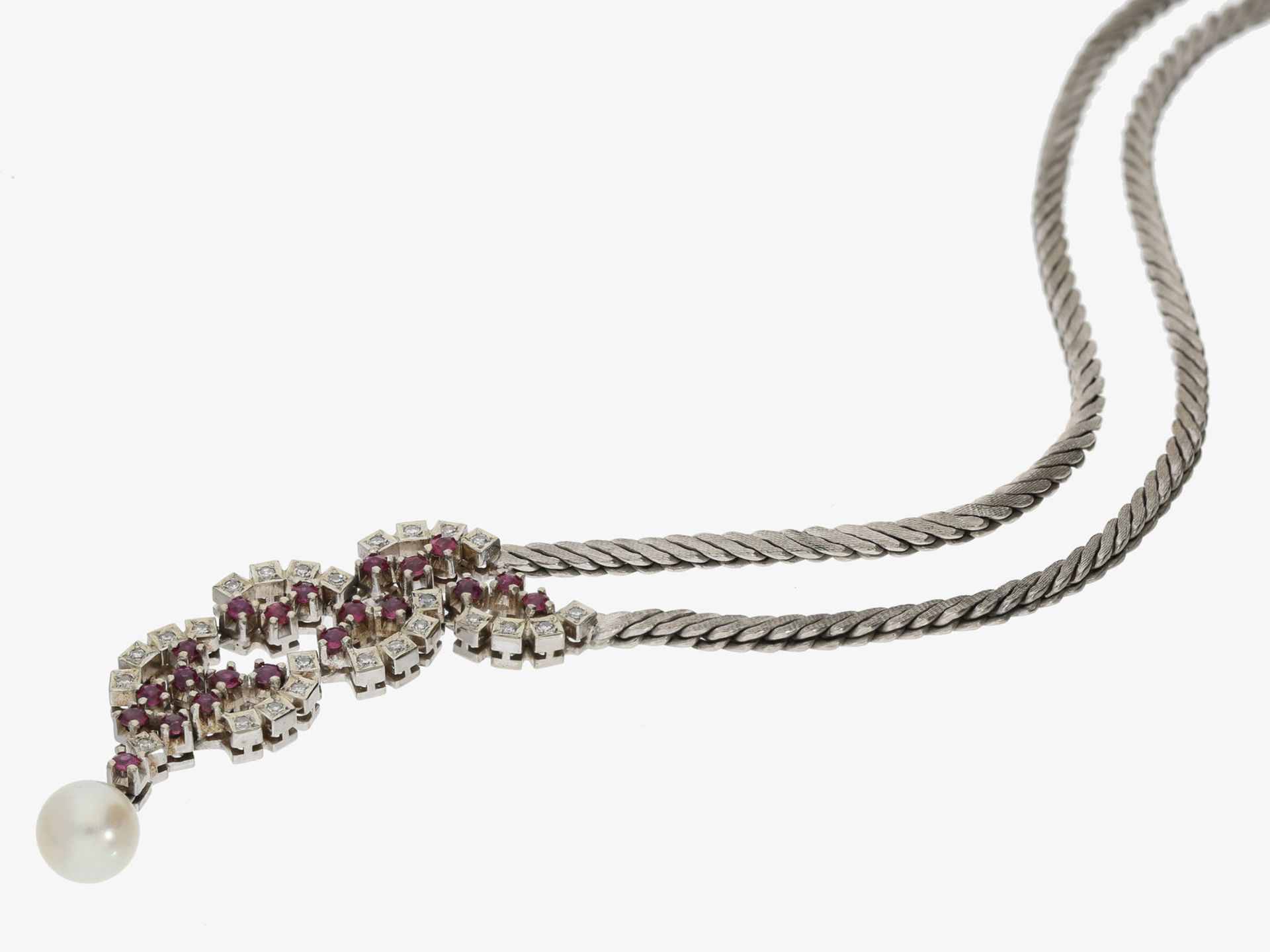 Kette/Collier: vintage Mittelteil-Collier mit Diamanten, Rubinen und einer Zuchtperle