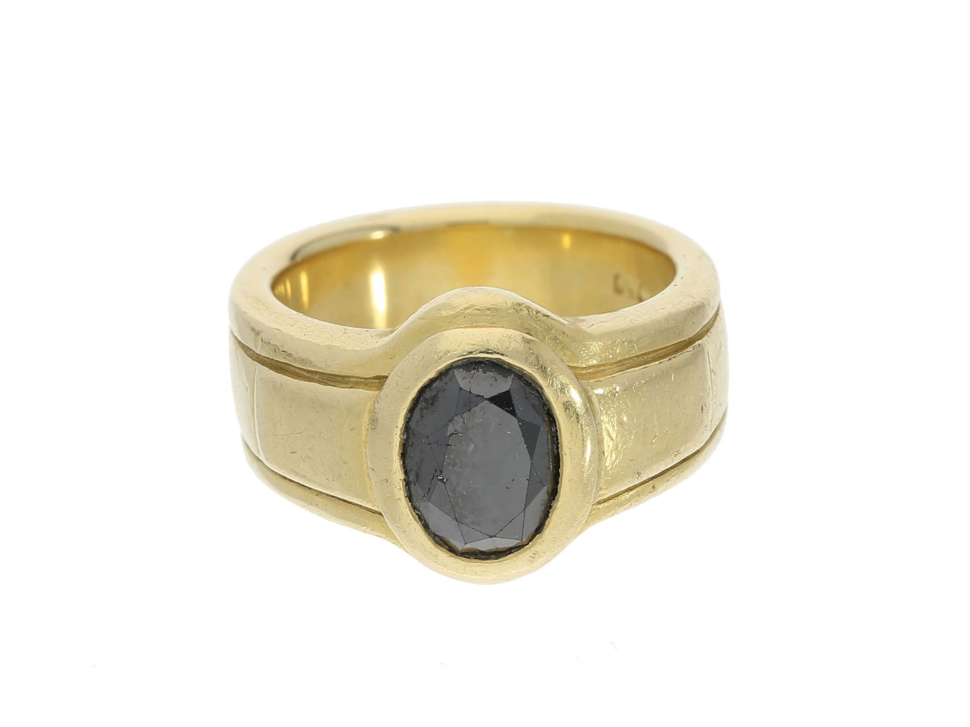 Ring: massiver schwerer Goldring mit schwarzem Diamant, ca. 2ct, 18K Gold