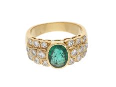 Ring: vintage Smaragd/Brillant-Goldschmiedering, ca. 1,9ct, massive Handarbeit, 18K Gold