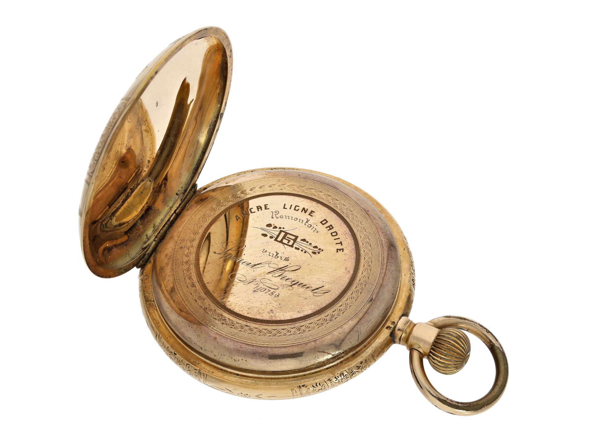 Taschenuhr: goldene Savonnette, um 1910, vermutlich Meisterstück, Platine signiert W. Stüdemann - Bild 4 aus 5