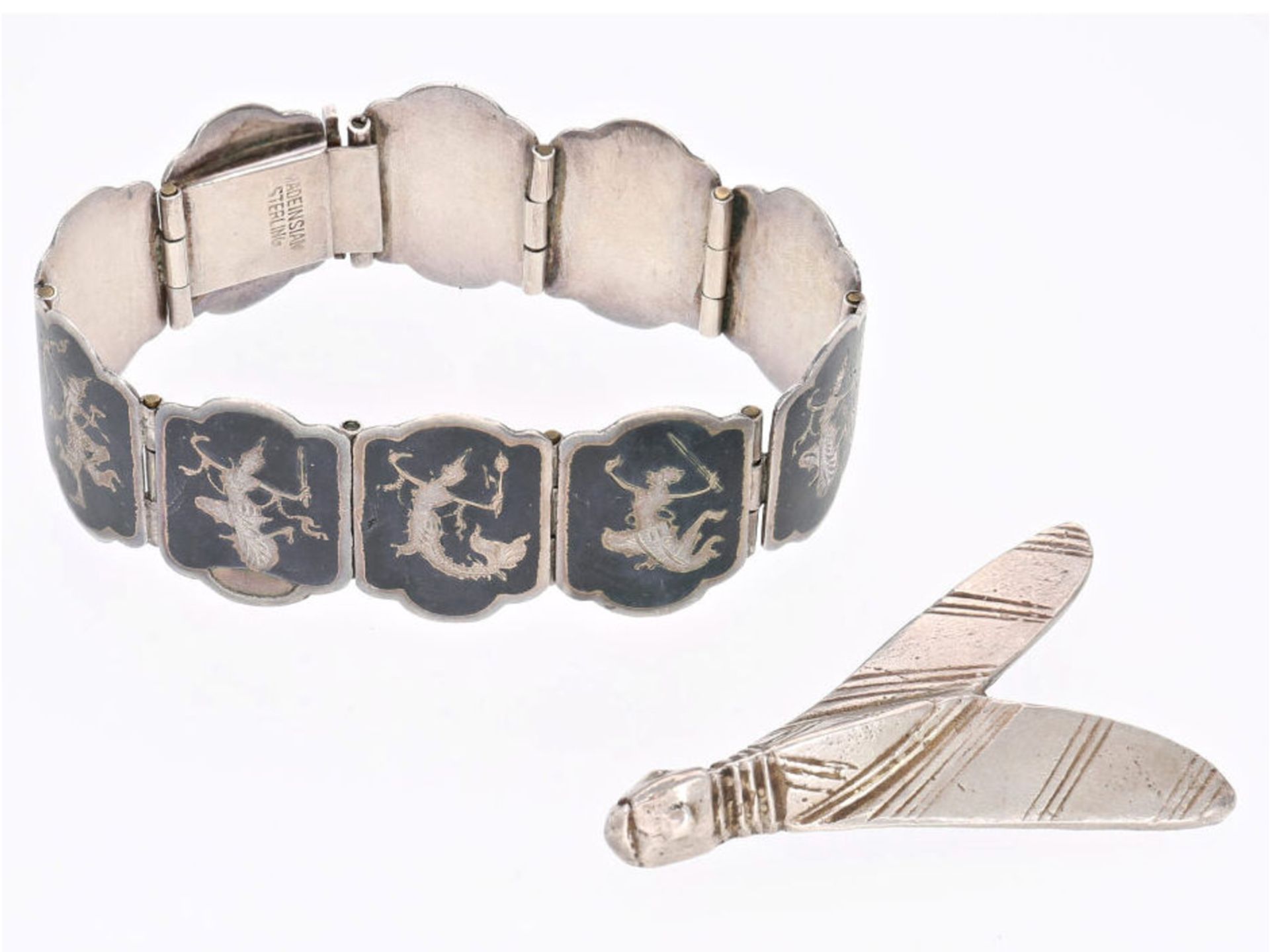 Armband/Brosche: seltene Art déco Brosche Motiv "Nachtfalter" sowie ein altes asiatisches Silber-Arm