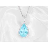 Collier/Anhänger: extrem seltener Paraiba-Turmalin, "Cuprian-Elbaite" 26,06ct, GRS Zertifikat