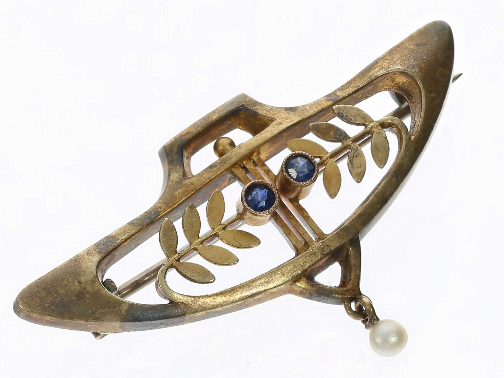 Brosche/Nadel: zierliche filigran gearbeitete antike Brosche, Jugendstil um 1900, 14K Gold - Bild 2 aus 2