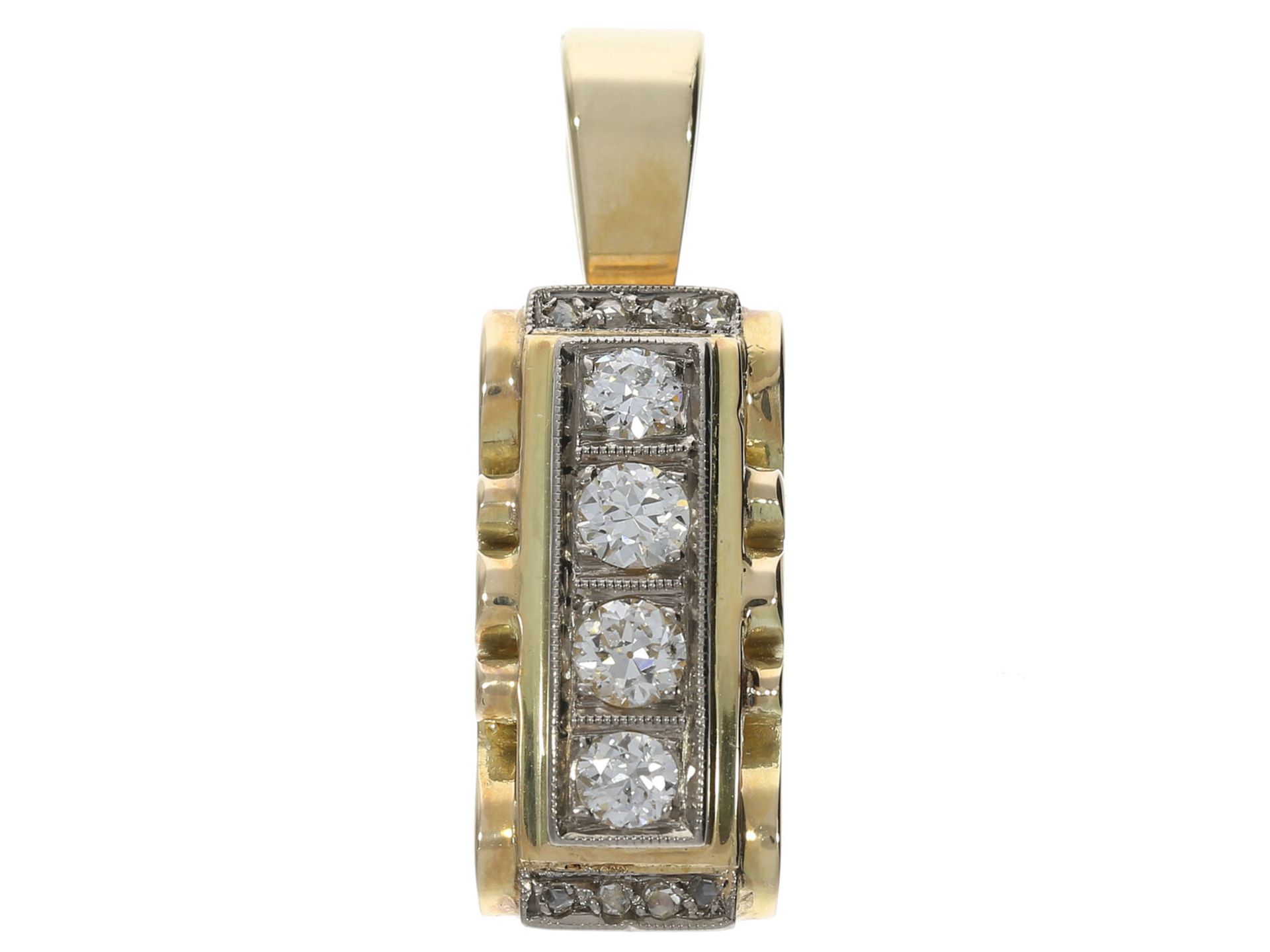 Anhänger: antiker/vintage Goldschmiedeanhänger mit feinen Altschliff-Diamanten und Diamantrosen